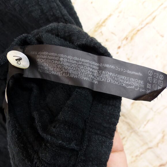 ZARA Romper Women XS Black Textured Crinkle Gauze Cotton Collared Button Up - Picture 12 of 12